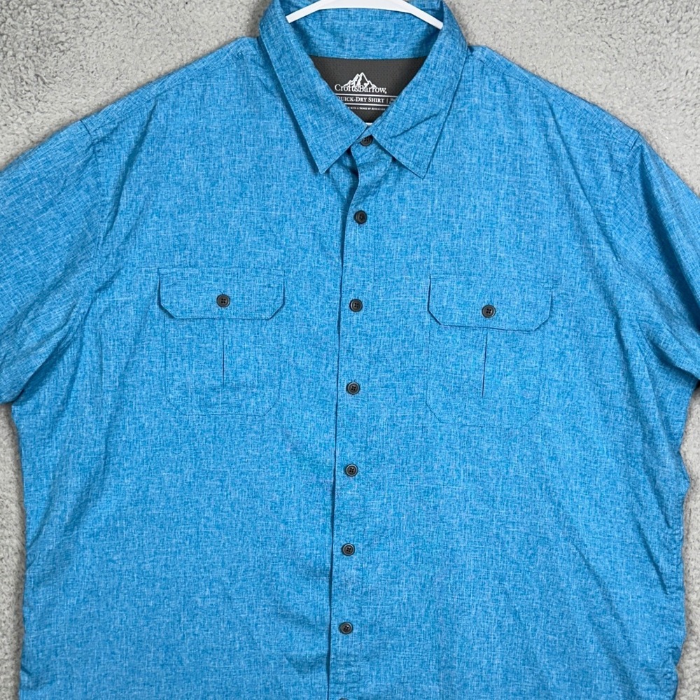 Croft Barrow Shirt Mens 2XL Quick-Dry Blue Button-Down Short Sleeve Outdoor EUC